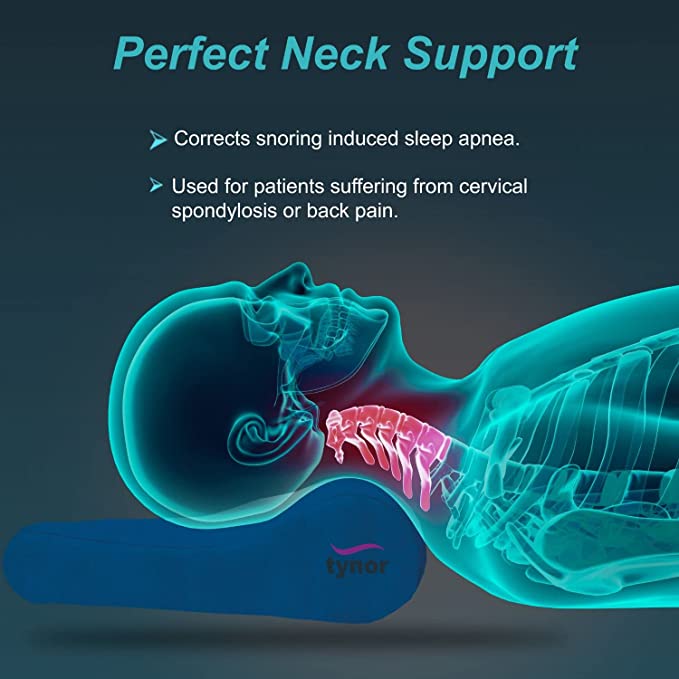 Tynor Contoured Cervical Pillow Memory Foam, Blue, Universal Size, 1 Unit