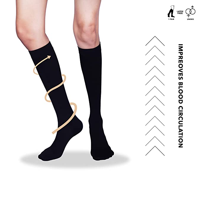 Tynor Medical Compression Stocking Knee High Class 1 (Pair) Black