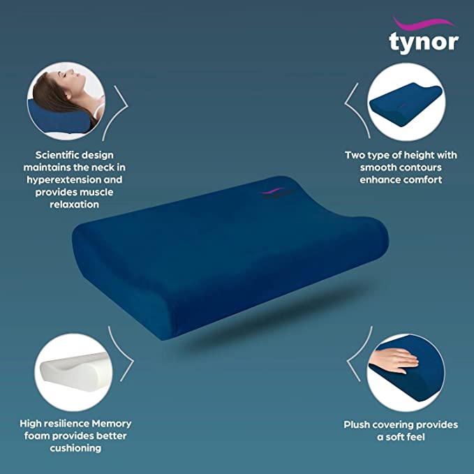 Tynor Contoured Cervical Pillow Memory Foam, Blue, Universal Size, 1 Unit