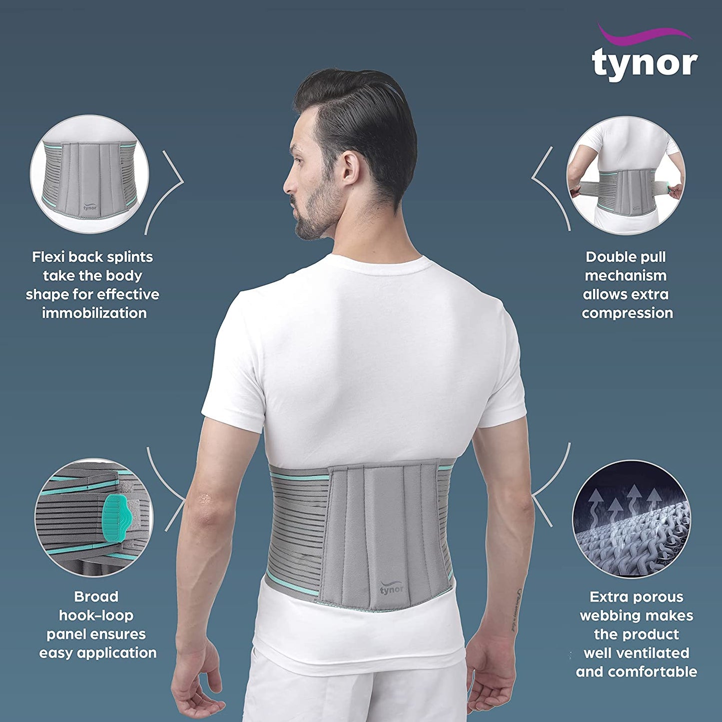 Tynor Lumbo Sacral Belt, Grey, 1 Unit (52 - 58) inches