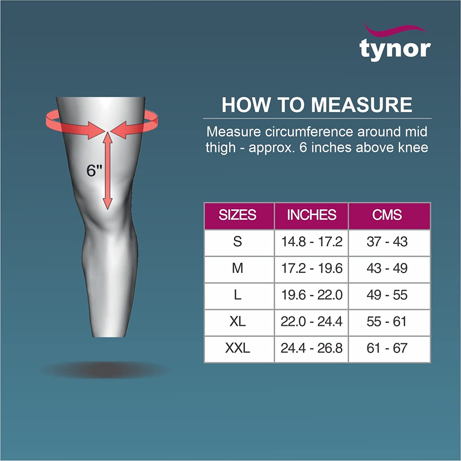 Tynor Compression Garment Leg Mid Thigh Closed Toe (Wide) Foot Support, Pair